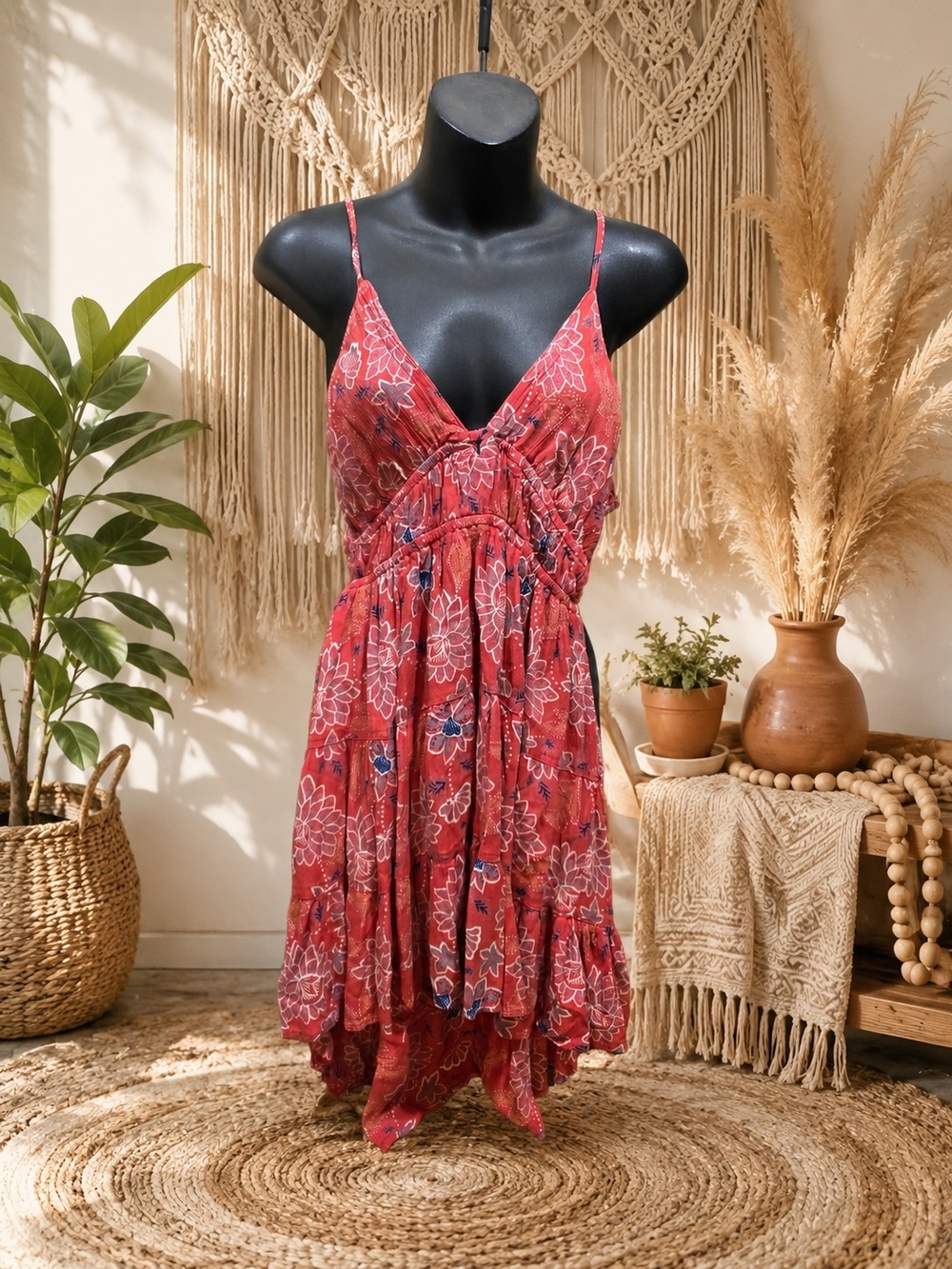 Angie Floral V-Neck Red Summer Dress